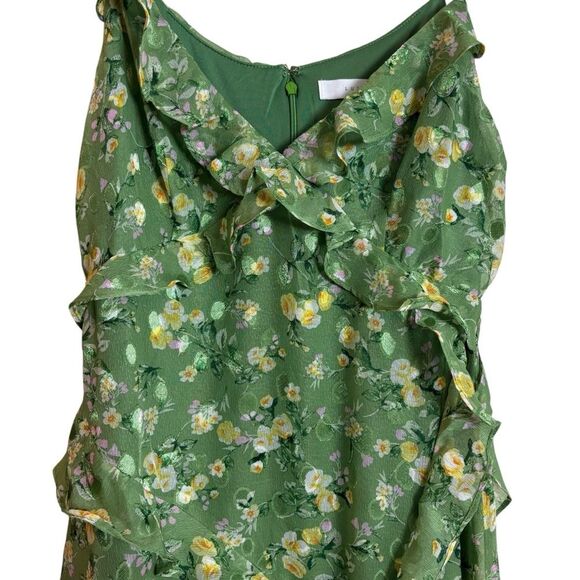 Lush Green & Yellow Ditsy Floral Ruffle Detail Midi Slip Dress Size Small - Picture 3 of 11